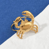 18K Gold-Plated Stainless Steel Crab Womens Polished Shiny Adjustable Open Cuff Ring R244 product image 2