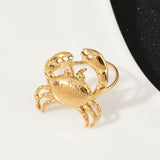 18K Gold-Plated Stainless Steel Crab Womens Polished Shiny Adjustable Open Cuff Ring R244 product image 3