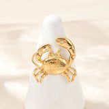 18K Gold-Plated Stainless Steel Crab Womens Polished Shiny Adjustable Open Cuff Ring R244 product image 4