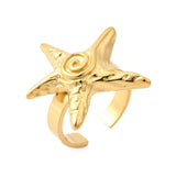 Stainless Steel Starfish Ocean Womens Polished Textured Shiny Star Adjustable Cuff Ring Gold R245 product image 1