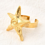 Stainless Steel Starfish Ocean Womens Polished Textured Shiny Star Adjustable Cuff Ring Gold R245 product image 2