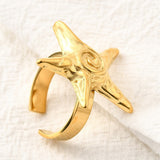 Stainless Steel Starfish Ocean Womens Polished Textured Shiny Star Adjustable Cuff Ring Gold R245 product image 3