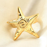 Stainless Steel Starfish Ocean Womens Polished Textured Shiny Star Adjustable Cuff Ring Gold R245 product image 4