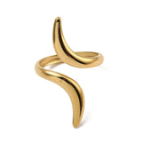 18K Gold-Plated Stainless Steel Twist Polished Shiny Star Adjustable Open Cuff Ring R246 product image 2