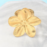 18K Gold-Plated Stainless Steel Flower Polished Textured Adjustable Open Ring R247 product image 2