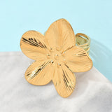 18K Gold-Plated Stainless Steel Flower Polished Textured Adjustable Open Ring R247 product image 3