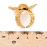 18K Gold-Plated Stainless Steel Flower Polished Textured Adjustable Open Ring R247 product image 4