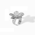 Stainless Steel Flower Polished Floral Band Details Adjustable Open Cuff Ring Silver R248 product image 1