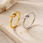 18K Gold-Plated Stainless Steel Simple Shiny Knot Adjustable Open Cuff Ring Silver R249 product image 1