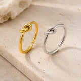 18K Gold-Plated Stainless Steel Simple Shiny Knot Adjustable Open Cuff Ring Silver R249 product image 1