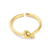 18K Gold-Plated Stainless Steel Simple Shiny Knot Adjustable Open Cuff Ring Silver R249
