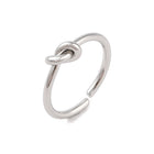 18K Gold-Plated Stainless Steel Simple Shiny Knot Adjustable Open Cuff Ring Silver R249