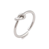 18K Gold-Plated Stainless Steel Simple Shiny Knot Adjustable Open Cuff Ring Silver R249