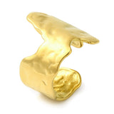 18K Gold-Plated Stainless Steel Textured Womens Hammered Adjustable Open Cuff Ring R250 product image 1