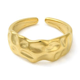 18K Gold-Plated Stainless Steel Textured Womens Shiny Adjustable Open Cuff Ring R251 product image 2