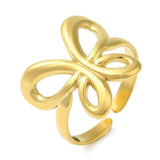18K Gold-Plated Stainless Steel Butterfly Womens Smooth Polished Knot Adjustable Open Cuff Ring R253 product image 1