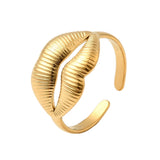 18K Gold-Plated Stainless Steel Lip Womens Textured Shiny Adjustable Cuff Ring R254 product image 1