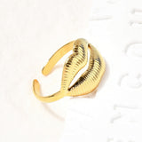 18K Gold-Plated Stainless Steel Lip Womens Textured Shiny Adjustable Cuff Ring R254 product image 2