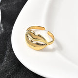 18K Gold-Plated Stainless Steel Lip Womens Textured Shiny Adjustable Cuff Ring R254 product image 3