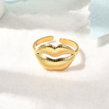 18K Gold-Plated Stainless Steel Lip Womens Textured Shiny Adjustable Cuff Ring R254 product image 4