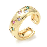 18K Gold-Plated Cubic Zirconia Micro Pave Star Polished Shiny Open Ring Silver 7mm R255