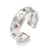 18K Gold-Plated Cubic Zirconia Micro Pave Star Polished Shiny Open Ring Silver 7mm R255