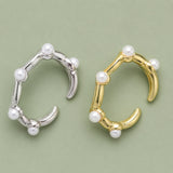 18K Gold-Plated Cubic Zirconia Pearl Micro Pave Star Shiny Curved Metal Hoops Open Ring R256 product image 2