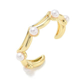 18K Gold-Plated Cubic Zirconia Pearl Micro Pave Star Shiny Curved Metal Hoops Open Ring R256