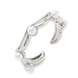 18K Gold-Plated Cubic Zirconia Pearl Micro Pave Star Shiny Curved Metal Hoops Open Ring R256