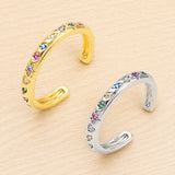 18K Gold-Plated Cubic Zirconia Micro Pave Star Polished Heart Teardrop Open Ring Silver 3mm R257 product image 1