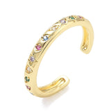 18K Gold-Plated Cubic Zirconia Micro Pave Star Polished Heart Teardrop Open Ring Silver 3mm R257