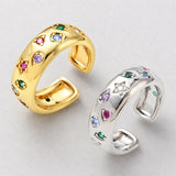 18K Gold-Plated Cubic Zirconia Micro Pave Star Polished Shiny Open Ring Silver 7mm R255 product image 2