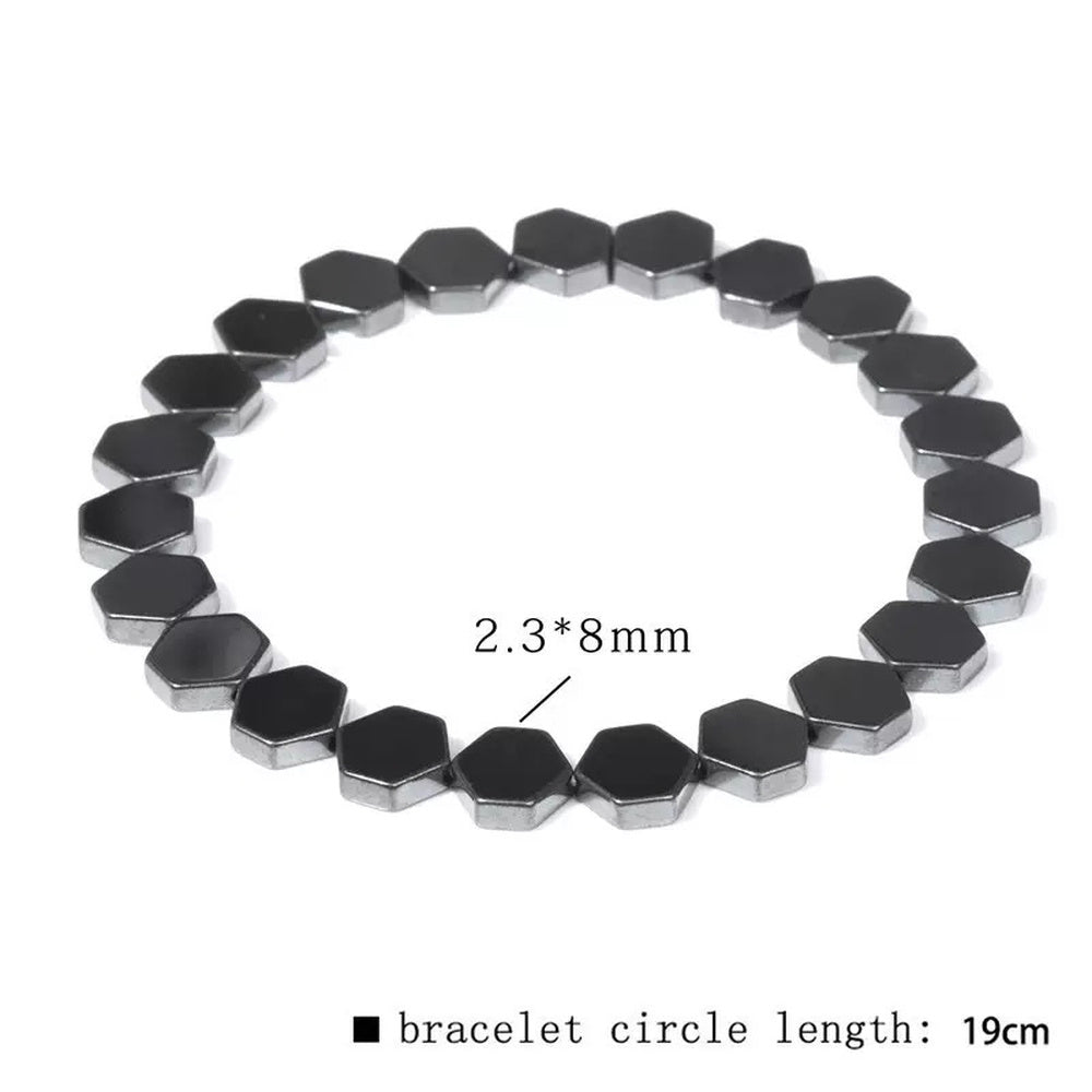 Hematite Hexagon Beaded Mens Shiny Adjustable Stretch Bracelet Black Gray Silver 7.48 in T136 product image 1
