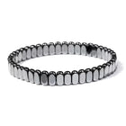 Hematite Oval Beaded Mens Shiny Adjustable Stretch Bracelet Black Silver Gray 7.48 in T137 product image 1