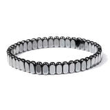 Hematite Oval Beaded Mens Shiny Adjustable Stretch Bracelet Black Silver Gray 7.48 in T137 product image 1