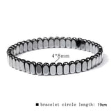 Hematite Oval Beaded Mens Shiny Adjustable Stretch Bracelet Black Silver Gray 7.48 in T137 product image 2