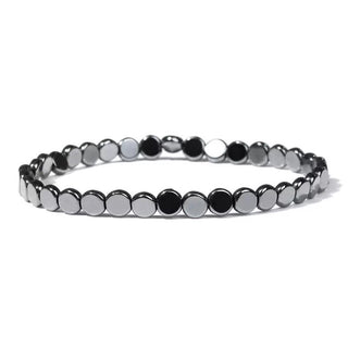 Hematite Flat Round Agate Vintage Beaded Shiny Adjustable Stretch Bracelet Black 7.48 in T138 product image 1