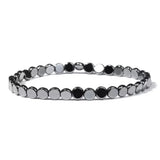 Hematite Flat Round Agate Vintage Beaded Shiny Adjustable Stretch Bracelet Black 7.48 in T138 product image 1