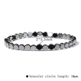 Hematite Flat Round Agate Vintage Beaded Shiny Adjustable Stretch Bracelet Black 7.48 in T138 product image 2