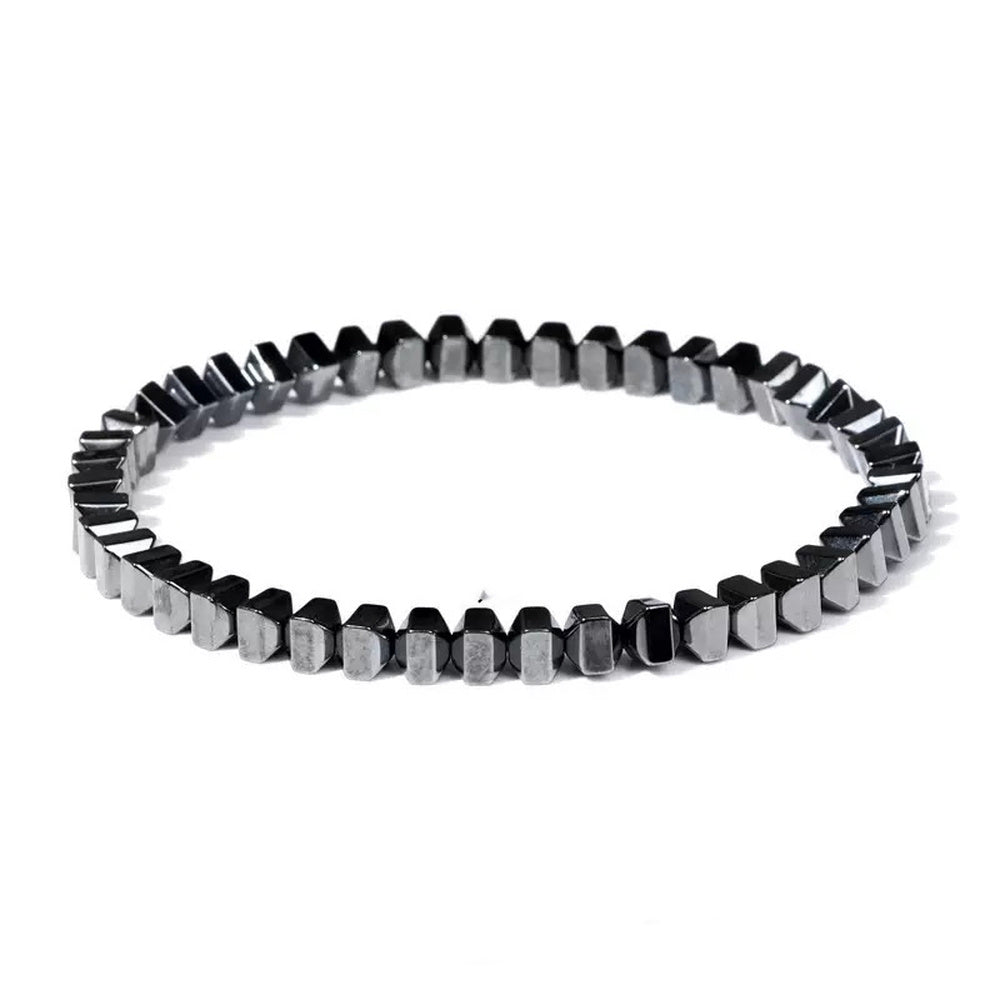 Hematite Square Beaded Mens Shiny Adjustable Stretch Bracelet Black Silver Gray 7.48 in T139 product image 1