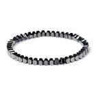 Hematite Square Beaded Mens Shiny Adjustable Stretch Bracelet Black Silver Gray 7.48 in T139 product image 1