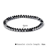 Hematite Square Beaded Mens Shiny Adjustable Stretch Bracelet Black Silver Gray 7.48 in T139 product image 2