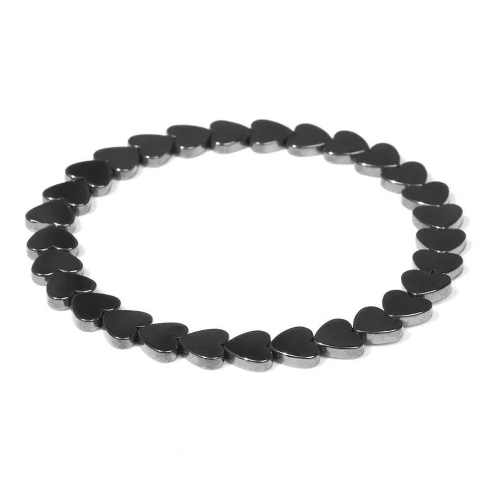 Hematite Heart Agate Vintage Beaded Adjustable Stretch Bracelet Black 7.48 in T140 product image 1