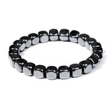 Hematite Cube Beaded Mens Shiny Square Adjustable Stretch Bracelet Black Gray 7.48 in T143 product image 1