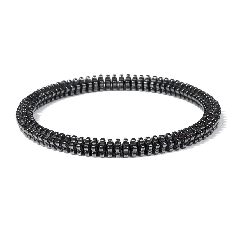 Hematite Flower Beaded Mens Shiny Adjustable Stretch Bracelet Black Dark 7.48 in T146 product image 1