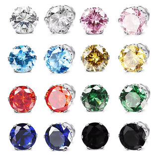 Men Women Stainless Steel Magnetic Stud Earrings Non-Piercing Cubic Zircon E39
