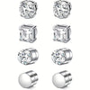 4 Pair Men Women Stainless Steel Magnetic Stud Earrings Non-Piercing Clip on E40