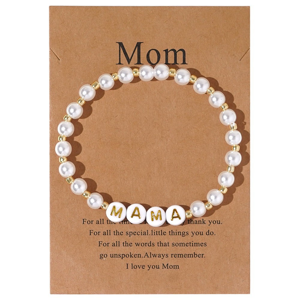 Pearl Word Round Womens Smooth Square Letter Adjustable Beaded Bracelet Gold T147 product image 1