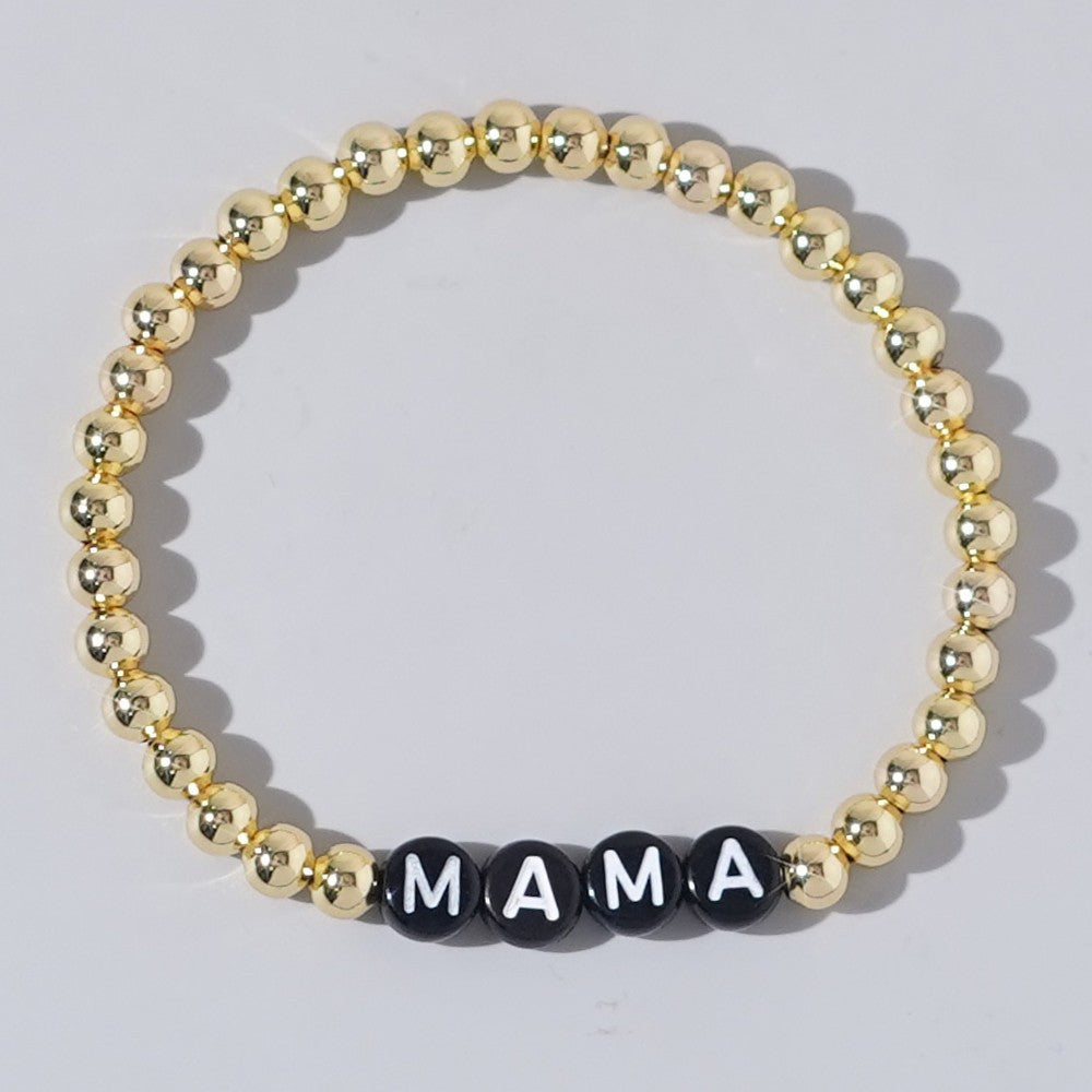 Acrylic Word Round Womens Shiny Lettered Letters Adjustable Beaded Bracelet Gold T150 product image 1