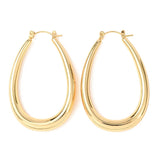 18K Gold-Plated Stainless Steel Teardrop Stud Womens Polished Shiny Oval Hoop Earrings 1.91 in E162 product image 1
